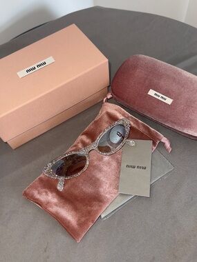 Miu Miu Crystal-Embellished Pink Cat Eye Sunglasses